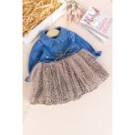 Babymod Denim Leopar Desenli 100% Pamuk Şık Özel Gün Kız Bebek Elbise - 18 - 24 Ay - Bej