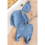 Babymod Erkek Bebek Bereli Triko Kışlık Bebek Takım Şapkalı Bebek Takım - İndigo - 1 Yaş