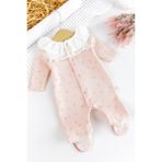 Babymod Fırfır Yakalı Çiçekli Patikli Kız Bebek Tulum - Yenidoğan - Somon