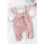 Babymod Fırfırlı Çiçek Desenli Patikli Kız Bebek Tulum Salopet Takım - Yenidoğan - Gül Kurusu