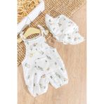 Babymod Fırfırlı Şapkalı Yazlık Müslin Kız Bebek Tulum - Krem - 9 - 12 Ay