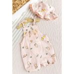 Babymod Fırfırlı Şapkalı Yazlık Müslin Kız Bebek Tulum - Somon - 3 - 6 Ay