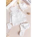 Babymod Fistolu 5'li 100% Pamuk Kız Bebek Hastane Çıkışı Bebek Takımı Ekru - 0 - 3 Ay
