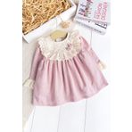 Babymod Fistolu Kare Yaka %100 Pamuk Pembe Kız Bebek Elbise Özel Gün Doğum Günü