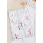 Babymod Flamingo Ponponlu Kız Bebek Denim Pantolon Beyaz