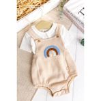 Babymod Gök Kuşaklı 100% Pamuk Erkek Bebek Salopet Yazlık Tulum - Bej - 9 - 12 Ay