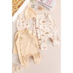 Babymod Güneş Desenli 4'lü 100% Pamuk Kız Erkek Bebek Tulum Set - Bej - 0 - 3 Ay
