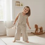 Babymod Kabartma Desenli Şık Yelekli 2'li Kız Çocuk Takım Set - 3 Yaş - Bej