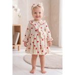 Babymod Kalp Desenli 100% Pamuk Bandanalı Kız Bebek Elbise - 3 - 6 Ay - Kırmızı