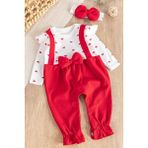 Babymod Kalp Desenli Kız Bebek Tulum Pamuk Kumaş Fiyonklu Bandanalı Kırmızı Uzun Kol Günlük Stil - 0 - 3 Ay