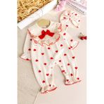 Babymod Kalp Desenli Şapkalı 100% Pamuk Kız Bebek Tulum - Kırmızı
