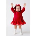 Babymod Kapüşonlu Fiyonklu 100% Pamuk Kız Bebek Elbise - 12 - 18 Ay - Kırmızı