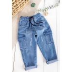 Babymod Kargo Cepli Denim Kumaş Beli Lastikli Erkek Çocuk Kot Pantolon - Mavi - 1 Yaş