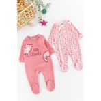 Babymod Kedi Desenli Uzun Kollu 2'li Kız Bebek Tulum Takım - 0 - 3 Ay - Gül Kurusu