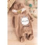 Babymod Kedi Figürlü Welsoft Peluş Kız/erkek Bebek Tulum - 3 Ay - Kahverengi
