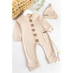 Babymod Natural Düğmeli Şapkalı Kız/erkek Bebek Tulum Takım - 6 - 9 Ay - Bej