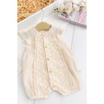Babymod Pamuk Tüllü Fırfırlı Yazlık Kız Bebek Müslin Tulum Krem - 6 - 9 Ay