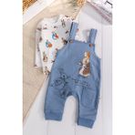 Babymod Tavşan Fiğürlü 2'li Erkek Bebek Salopet Tulum - Mavi - 9 - 12 Ay