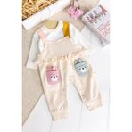 Babymod Tavşan FIĞÜRLÜ100% Pamuk Kız Bebek Salopet 2'li Tulum - Krem - 0 - 3 Ay