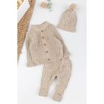 Babymod Triko Hırkalı Bereli Kışlık Bebek Takım - 6 - 9 Ay - Bej
