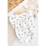 Babymod Yazlık Kız Bebek Tulum %100 Pamuk Müslin Kirazlı Desenli Fırfırlı Kol 36 cm - 9 - 12 Ay - Krem