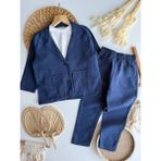 Babymoon Kids Erkek Çocuk Pamuklu Keten Kumaş Pantolon Ceket 2'li Takım Bayramlık Özel Gün Doğum Günü - Lacivert - 5 - 6 Yaş