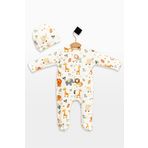babynup Organik Mini Safari Baskılı Şapkalı Uyku Tulumu Kız Bebek Erkek Bebek 2 Parça 0-3 Ay %100 Pamuk