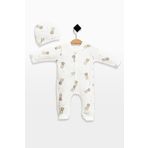 babynup Organik Minik Tavşan Baskılı Şapkalı Uyku Tulumu Kız Bebek Erkek Bebek 2 Parça 0-3 Ay %100 Pamuk