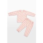 babynup Pembe Kalpli Kurdele Desenli Soft Kız Bebek Çocuk Pijama Takımı