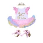 BabyPreg İlk Doğum Günü Bebek Kız Kıyafet Elbise Saç Bandı ile Tütü Etek, White, 9-12 Months