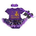 BabyPreg My First Halloween Costume for Baby Girl Şükran Günü Kostümü Balkabağı Giydirme Bebek Elbise Seti (Mor, 9-12 Ay)