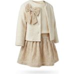 Babyrose Kız Bebek Bayramlık Elbise Takımı Fiyonklu Hırkalı Krem Renk Özel Gün Kombini - 5 Yaş