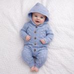 Babysena Kapüşonlu Örgü Erkek Bebek Tulum - 3 - 6 Ay - Mavi