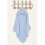 Babyshez %100 Pamuk Yenidoğan Bebek Kundak Nakışlı Banyo Havlusu Krem - Mavi - 0 - 2 Yaş