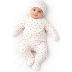 Babyshez %100 Pamuklu Fitilli 5 Parça Yenidoğan Bebek Hastane Çıkışı Kalpli Zıbın Set - 0 - 3 Ay - Krem