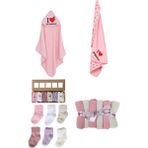 Babyshez Yenidoğan Bebek Havlu Penye Battaniye Ağız Mendili Çorap 4'lü Set - Pembe