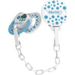 BabySoft Kaplumbağa Desenli Emzik Askısı & Yuvarlak Uçlu Emzik 0 - 6 Ay - Mavi