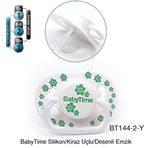 BabyTime 6-18 Ay Silikon Kiraz Uçlu Mat Gövdeli Desenli Emzik Yeşil
