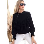 bacc Kadın Siyah Bisiklet Yaka Volanlı Uzun Kol Dokuma Bluz Co-2520333355