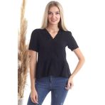 bacc Kadın Siyah Önü Güpürlü Eteği Volanlı Kısa Kol Keten Bluz Co-2520343456