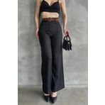bacc Siyah Beli Kemerli Keten Pantolon
