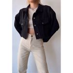 bacc Siyah Çift Cepli Lazer Kesim Yıkamalı Crop Denim Ceket