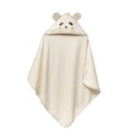 Bacodeseta PandaDots 3D Kapüşonlu Bebek Havlusu – 3D Panda Nakışlı,Soft Cotton, 80x80 cm, 0–12 Ay (KREM ZEMİN BEJ BİYE)