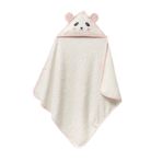 Bacodeseta PandaDots 3D Kapüşonlu Bebek Havlusu – 3D Panda Nakışlı,Soft Cotton, 80x80 cm, 0–12 Ay (KREM ZEMİN PEMBE BİYE)