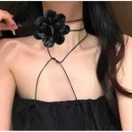 Bacoss Choker Kolye Saten Gül Oval Tasarım (BC-1148 ) - Siyah