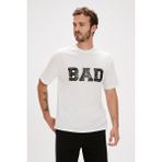 Bad Bear Levin Beyaz Baskılı Oversize Erkek Tişört - M