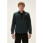 Bad Bear Liam Shirt Forest Yeşil Kareli Fermuarlı Erkek Gömlek - Koyu Yeşil