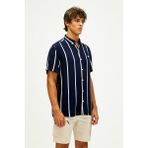 Bad Bear Sergio Shirt Lacivert Kısa Kollu Çizgili Erkek Gömlek - XL