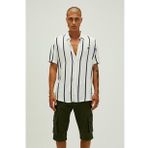 Bad Bear Sergio Shirt Off-White Beyaz Kısa Kollu Çizgili Erkek Gömlek