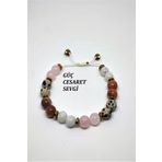 badeaccessories Sertifikalı Güç,cesaret,sevgi (ay Taşı,pembe Kuvars,güneş Taşı,benekli Jasper,) Doğaltaş Bileklik BA55